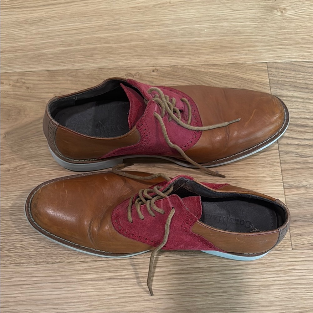 Cole Haan Brown and Red Oxford Shoes Classic Lace-Up Design